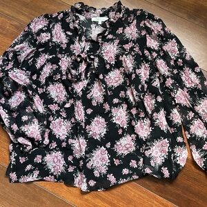 LoveShackFancy Silk Gamela Blouse Raven Long Sleeve Mock Neck Dark Floral XS